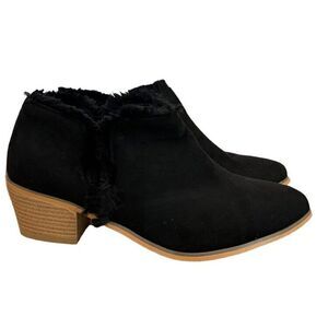 Women's 9 M Black Faux Suede Ankle Booties Soft Cushion Wedge Pull On Shoes